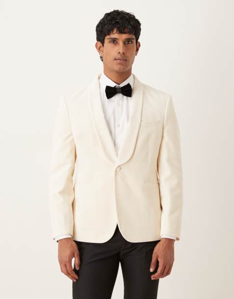 ASOS DESIGN slim suit tuxedo blazer in cream cotton velvet - view 1