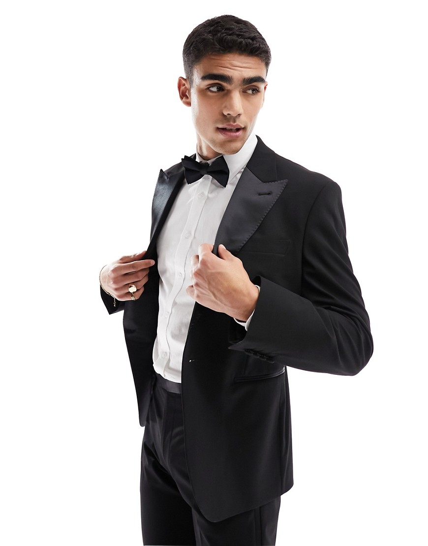 ASOS DESIGN slim suit tuxedo jacket in premium fabric in black