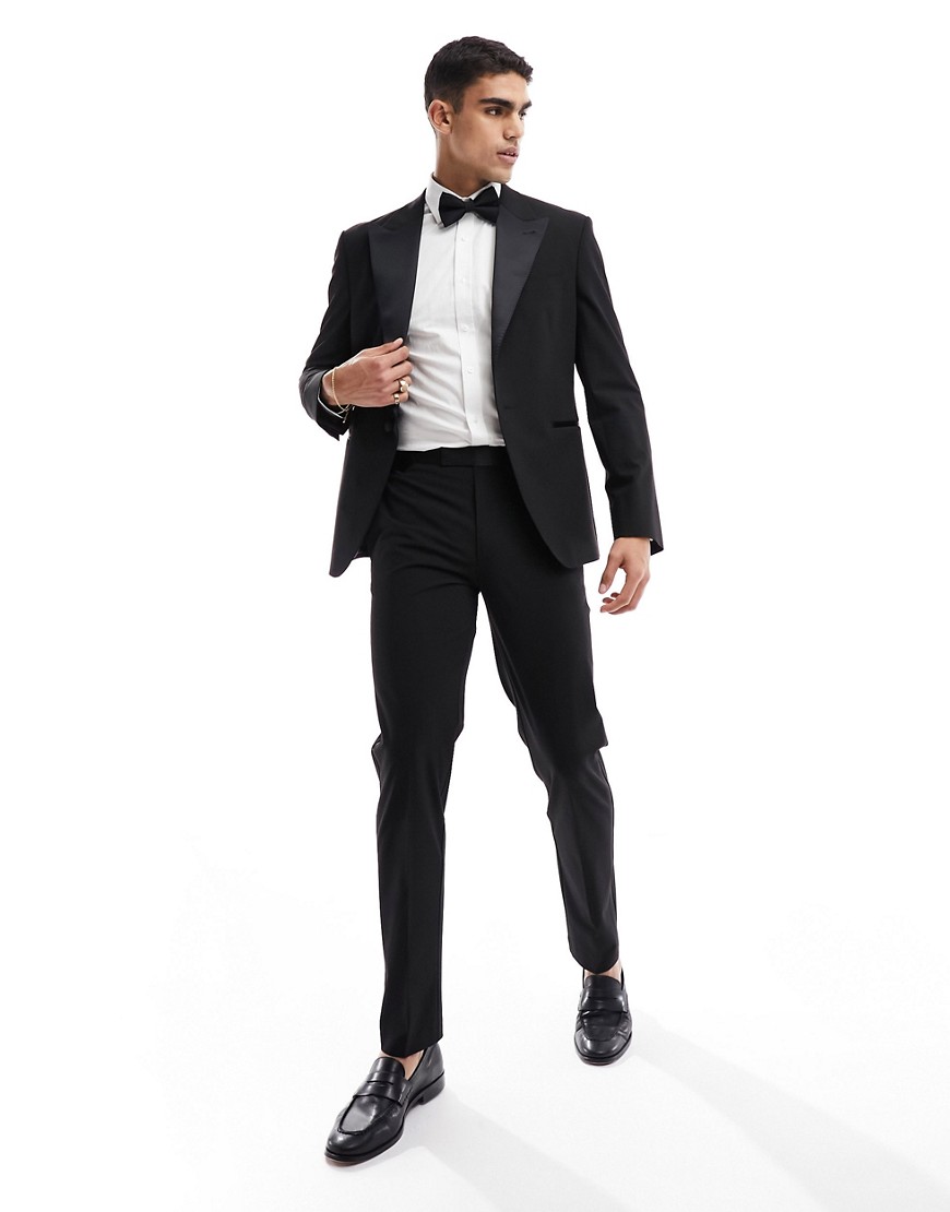 ASOS DESIGN slim suit tuxedo trouser in premium fabric in black