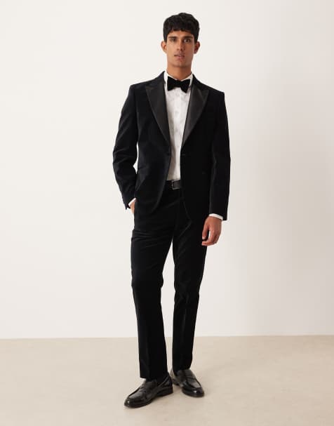 ASOS DESIGN slim suit tuxedo trousers in black cotton velvet