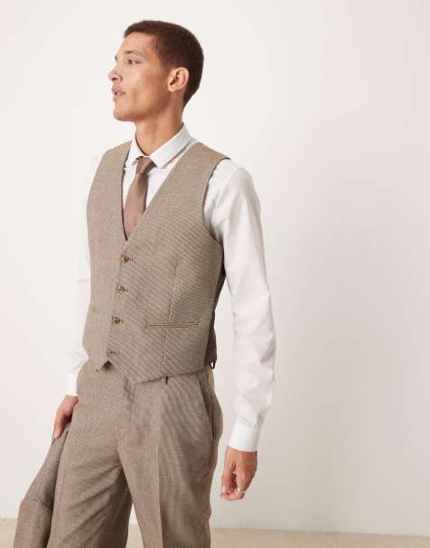 ASOS DESIGN slim suit vest in brown basketweave - view 1