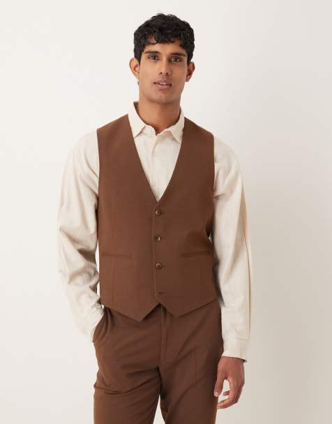 ASOS DESIGN slim suit vest in brown - view 1