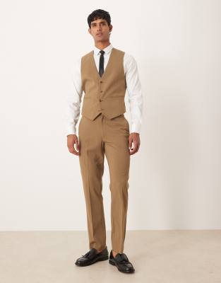 Asos Design Slim Suit Vest In Brown