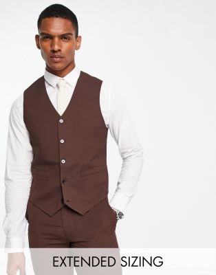 Asos Design Slim Suit Vest In Chocolate-brown ModeSens