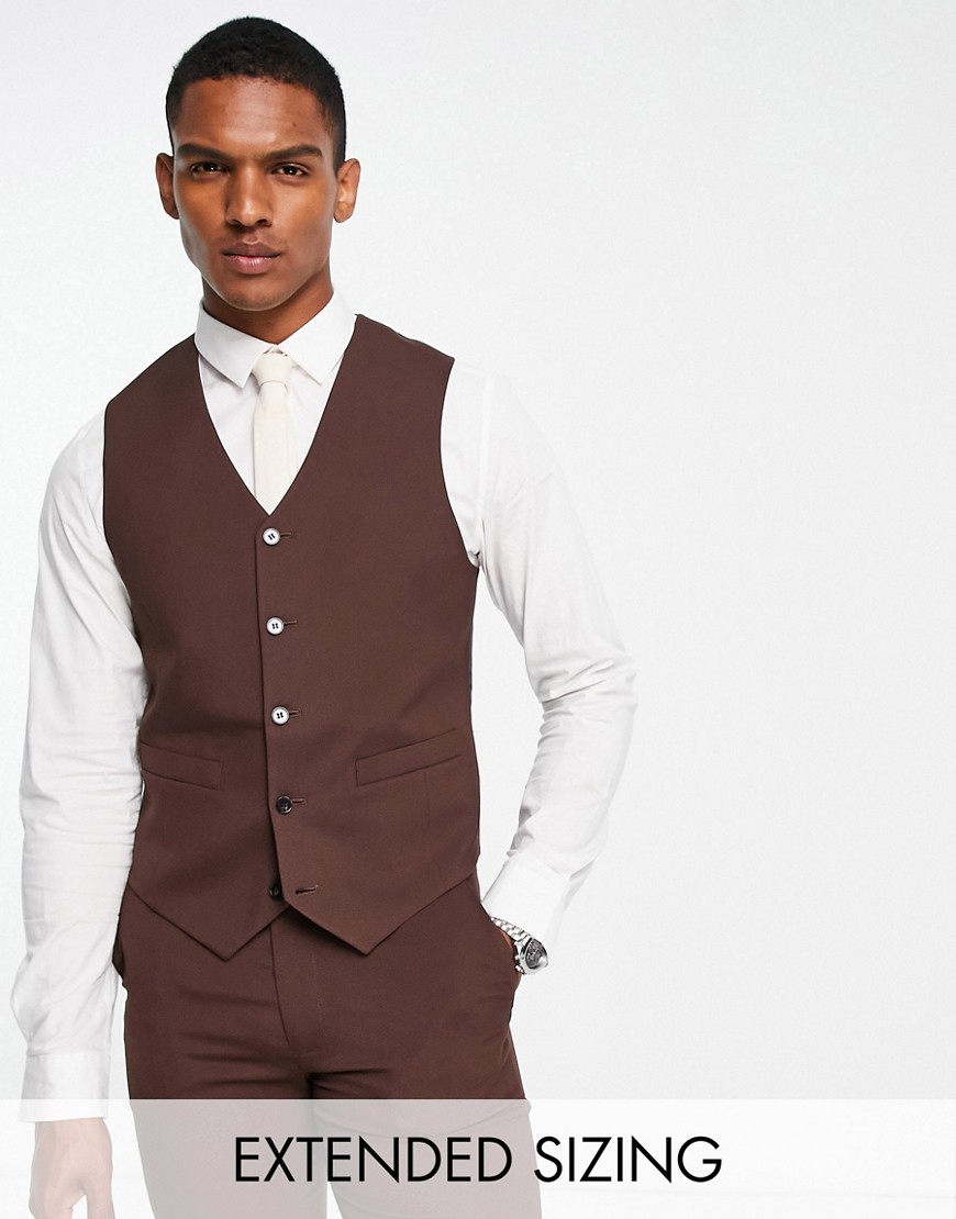 Asos Design Slim Suit Vest In Chocolate-brown