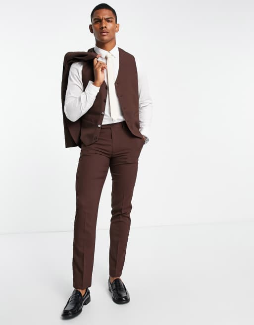 ASOS DESIGN slim suit vest in chocolate | ASOS