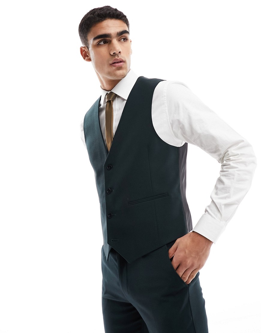 Asos Design Slim Suit Vest In Dark Green