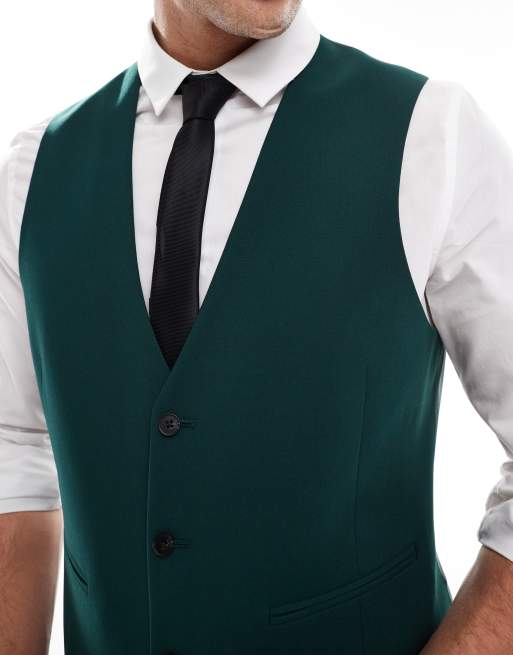 ASOS DESIGN slim suit vest in dark green