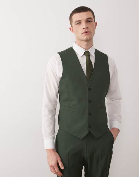 ASOS DESIGN slim suit vest in dark green - view 1