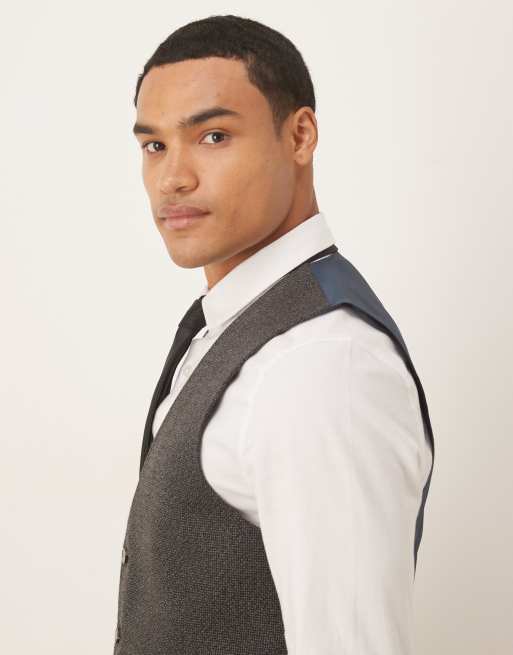 ASOS DESIGN slim suit vest in gray microtexture