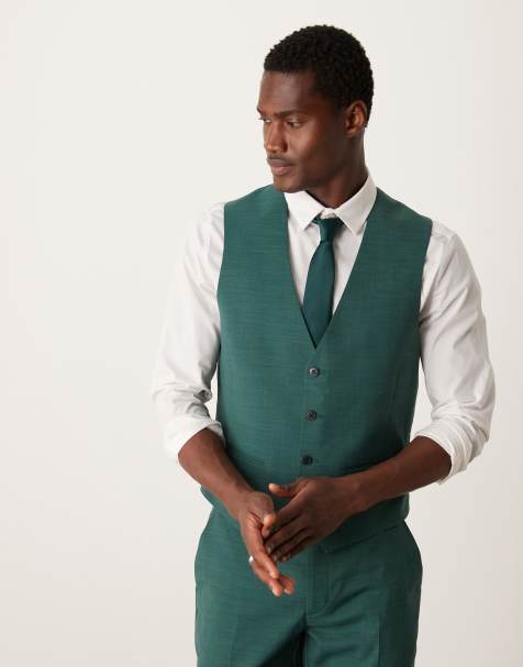 ASOS DESIGN slim suit vest in green crosshatch - view 1