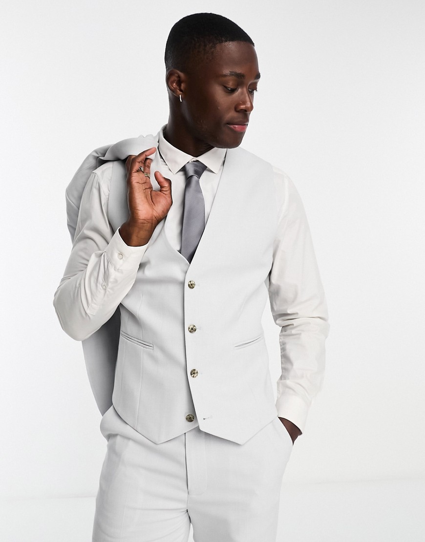 Asos Design Slim Suit Vest In Ice Gray In Micro Texture