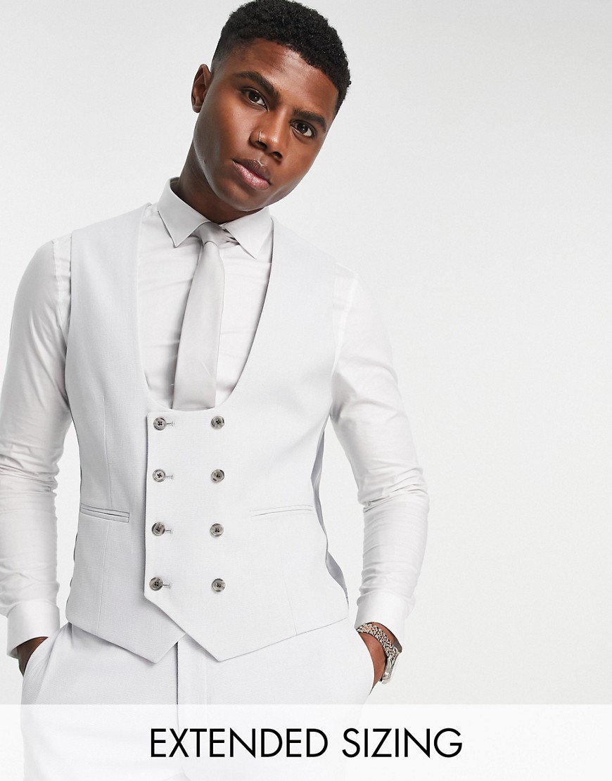 Asos Design Slim Suit Vest In Ice Gray Micro Texture