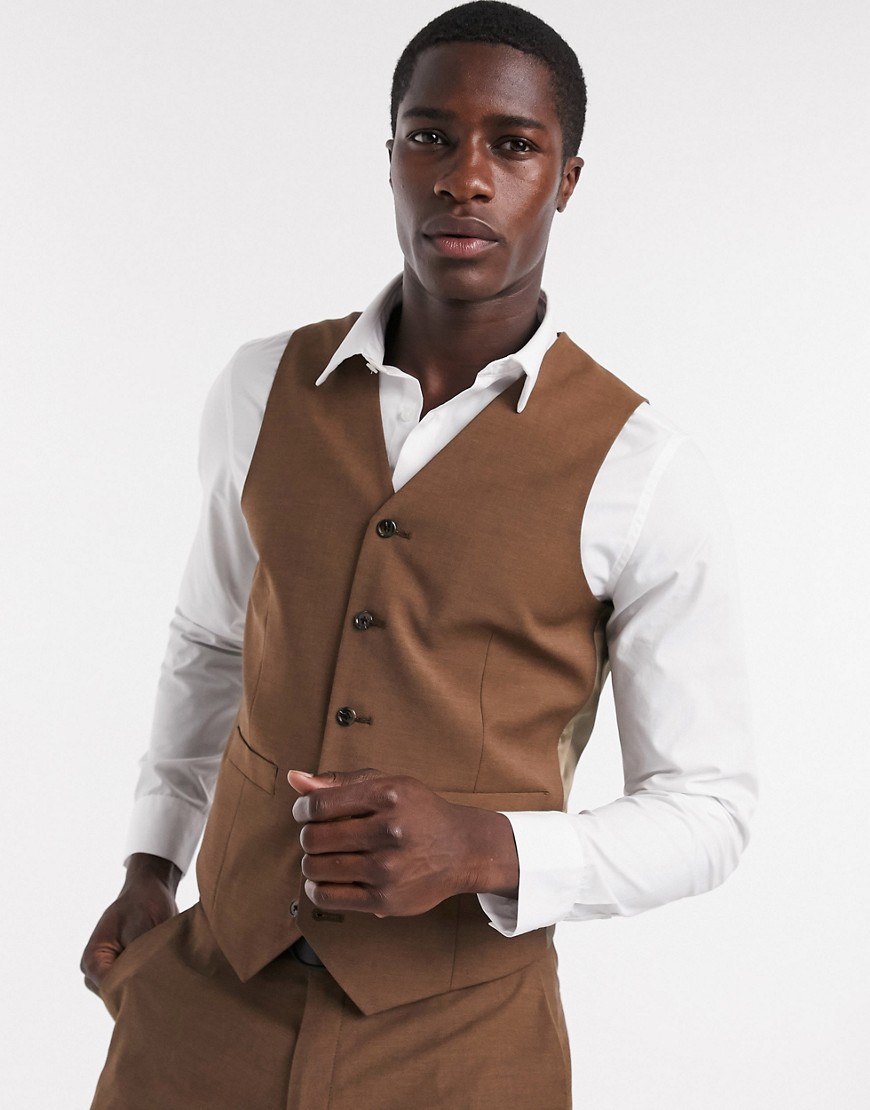 ASOS DESIGN slim suit vest in light brown