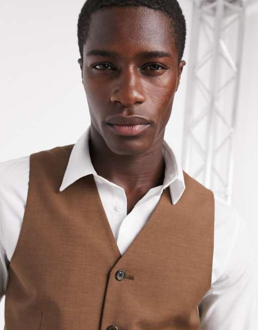 ASOS DESIGN slim suit vest in light brown