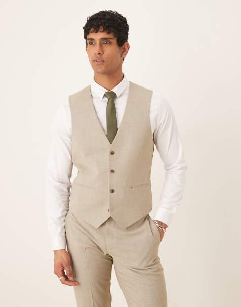 ASOS DESIGN slim suit vest in light heather gray texture - view 1