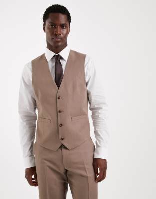 Asos Design Slim Suit Vest In Neutral