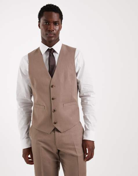 ASOS DESIGN slim suit vest in linen rich beige twill - view 1