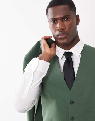 mens green dress vest Hisdern Men's Green Plaid Wedding Vest For Skinny Guys