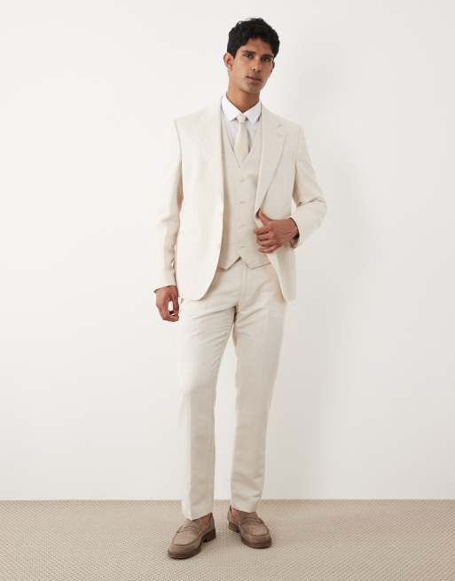 ASOS DESIGN slim suit vest in linen rich ecru twill, 2 of 5