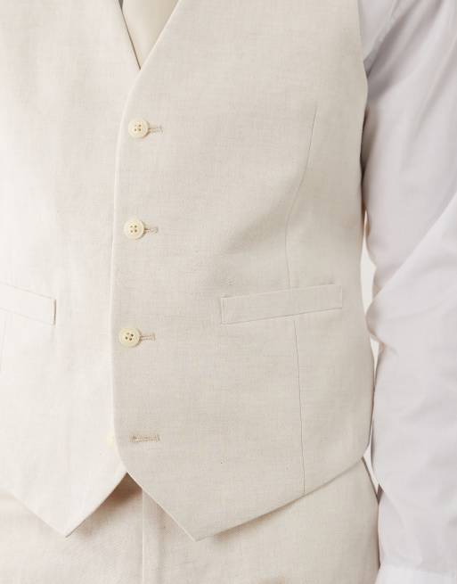 ASOS DESIGN slim suit vest in linen rich ecru twill, 4 of 5