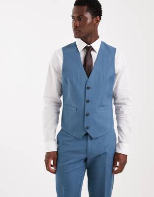 Asos Design Slim Suit Vest In Blue