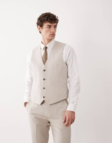 ASOS DESIGN slim suit vest in linen rich stone twill - view 1