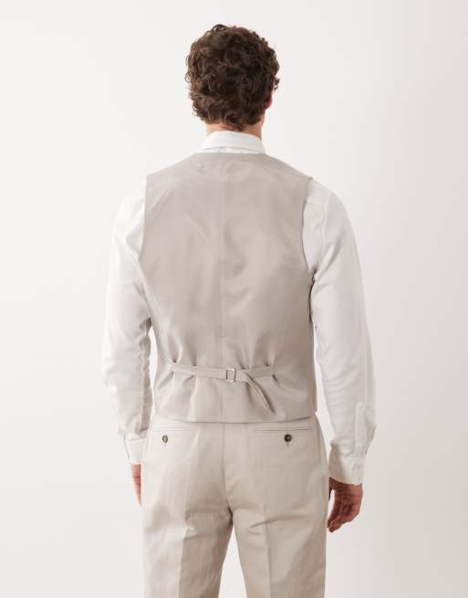 ASOS DESIGN slim suit vest in linen rich stone twill, 5 of 5