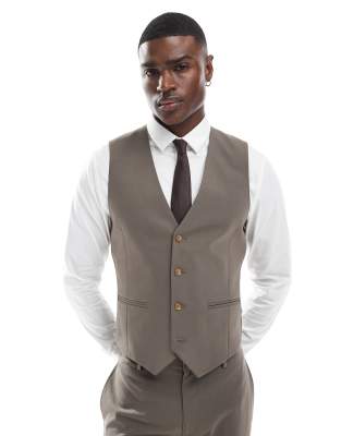 ASOS DESIGN slim suit vest in mink brown