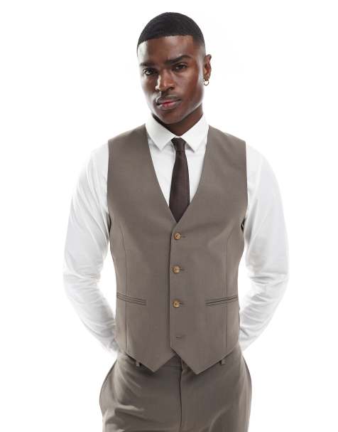 ASOS DESIGN slim suit vest in mink brown - view 1