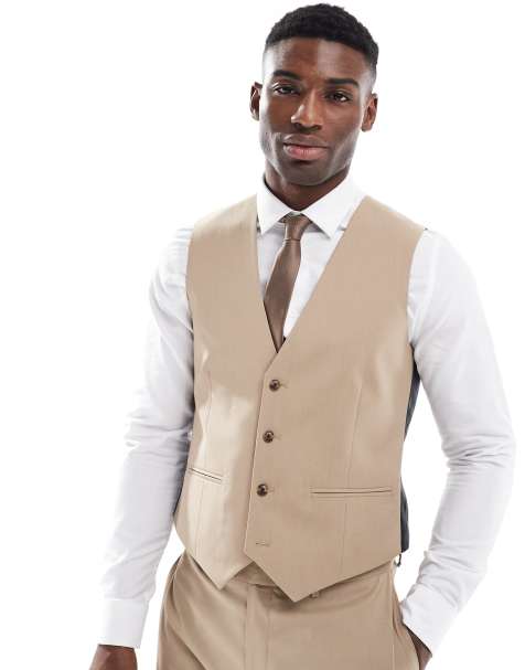 ASOS DESIGN slim suit vest in mink brown - view 1