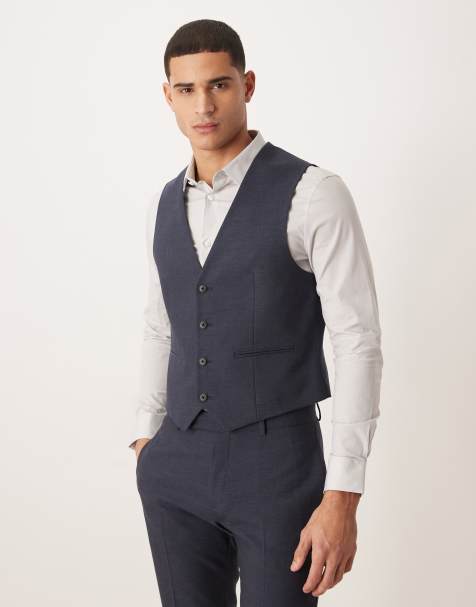 ASOS DESIGN slim suit vest in navy micro texture - view 1