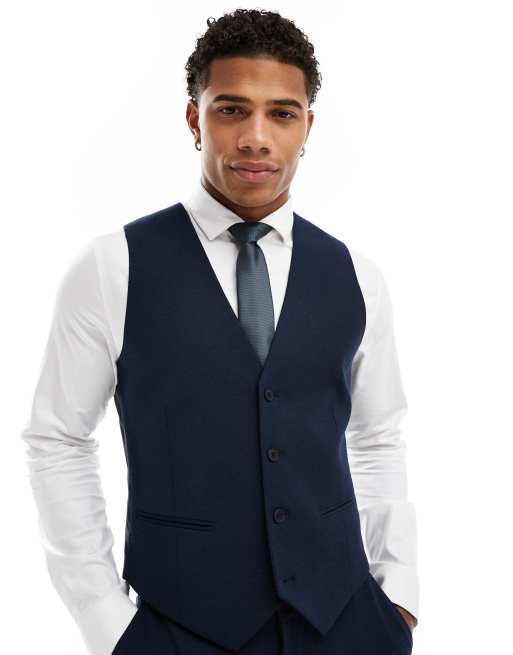 ASOS DESIGN slim suit vest in navy microtexture