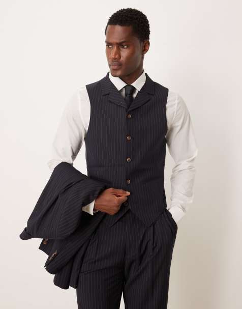 ASOS DESIGN slim suit vest in navy pinstripe - view 1
