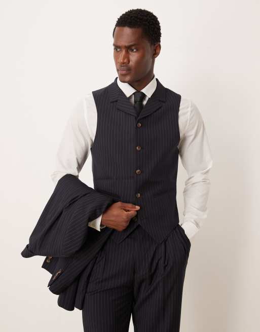 ASOS DESIGN slim suit vest in navy pinstripe