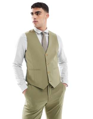 Asos Design Skinny Suit Vest In Sage-green