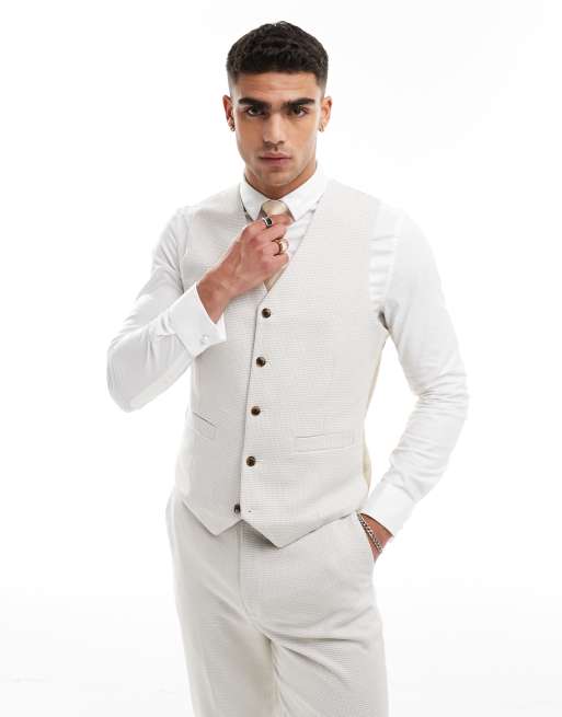ASOS DESIGN slim suit vest in pale gray birdseye texture