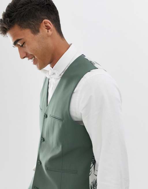 ASOS DESIGN slim suit vest in sage green | ASOS