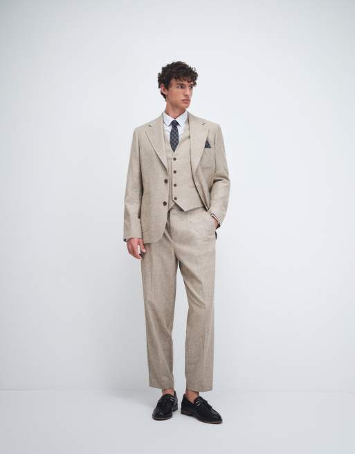 ASOS DESIGN slim suit vest in stone linen blend, 2 of 9