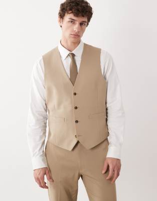 Asos Design Slim Suit Vest In Brown