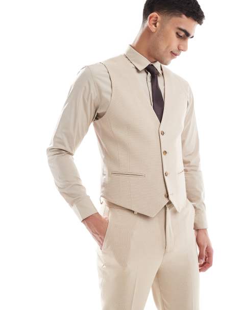 ASOS DESIGN slim suit vest in textured stone fabric - view 1