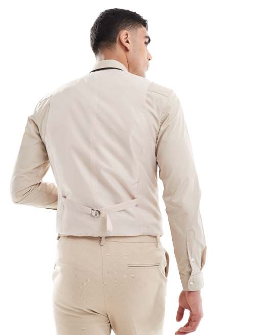 ASOS DESIGN slim suit vest in textured stone fabric, 4 of 5