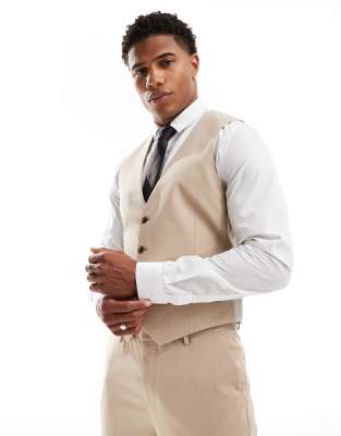 slim suit vest in tonal neutral prince of wales check