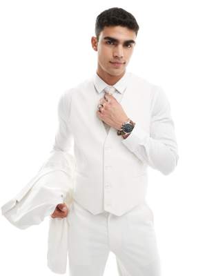 Shop Asos Design Slim Suit Vest In White