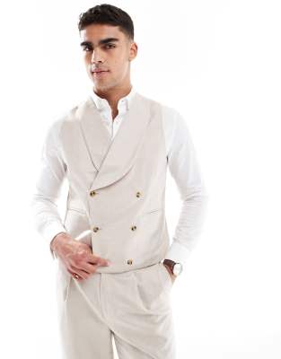 Asos Design Slim Suit Vest With Linen In Neutral