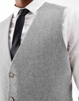 Asos Design Slim Suit Vest With Wool In Gray