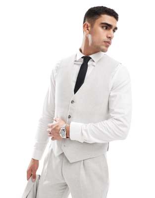 slim suit vest with wool in ice gray herringbone-Neutral