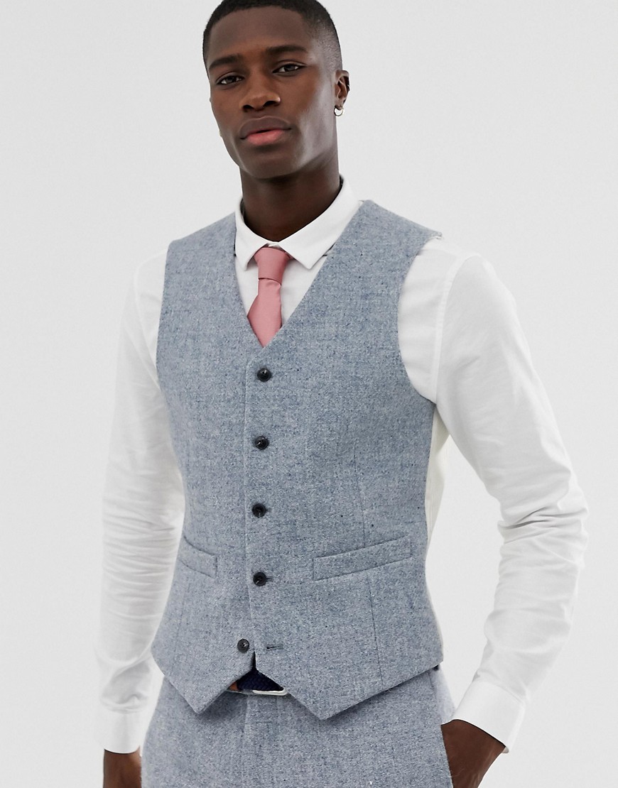 ASOS DESIGN slim suit waistcoat in 100% wool Harris Tweed in grey