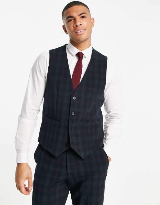 ASOS DESIGN slim suit waistcoat in blackwatch tartan