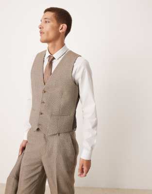 ASOS DESIGN ASOS DESIGN slim suit waistcoat in brown basketweave